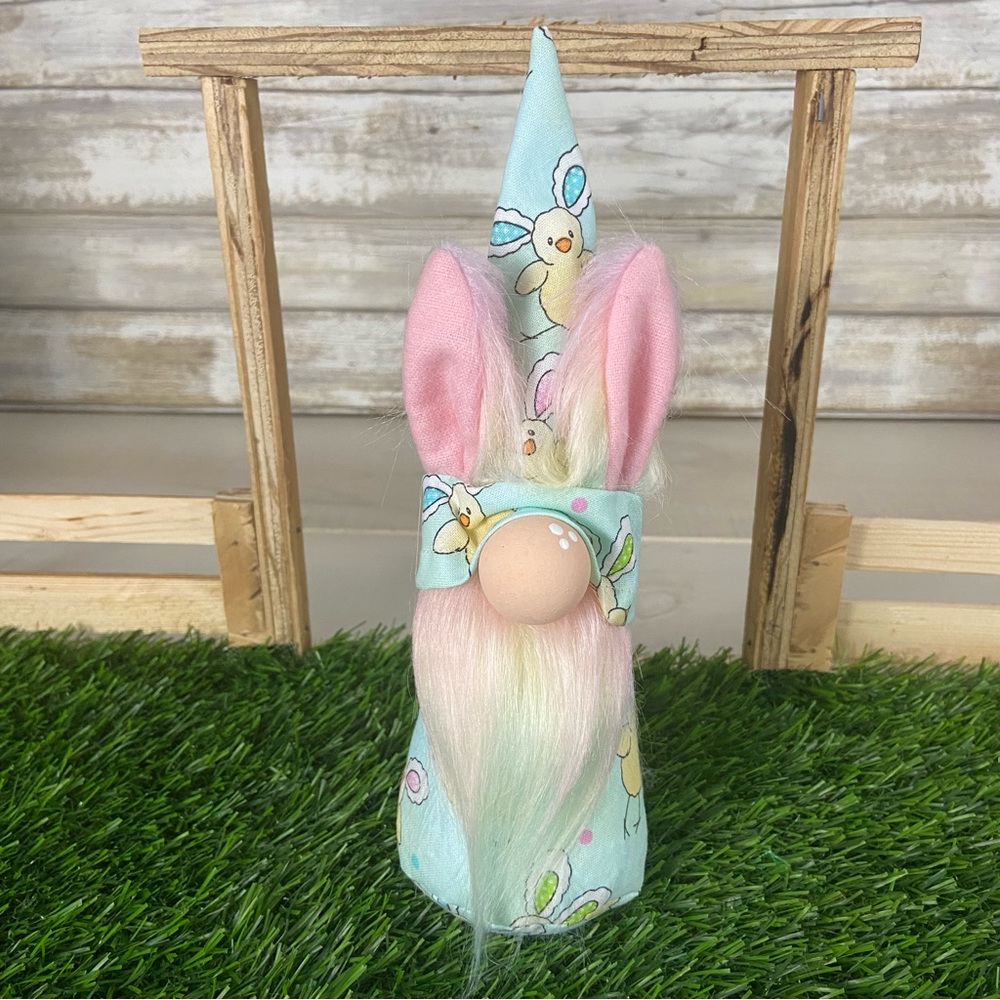 Easter Bunny Gnome Pastel Colors Pink Flannel Ears Multicolor Faux Fur Beard